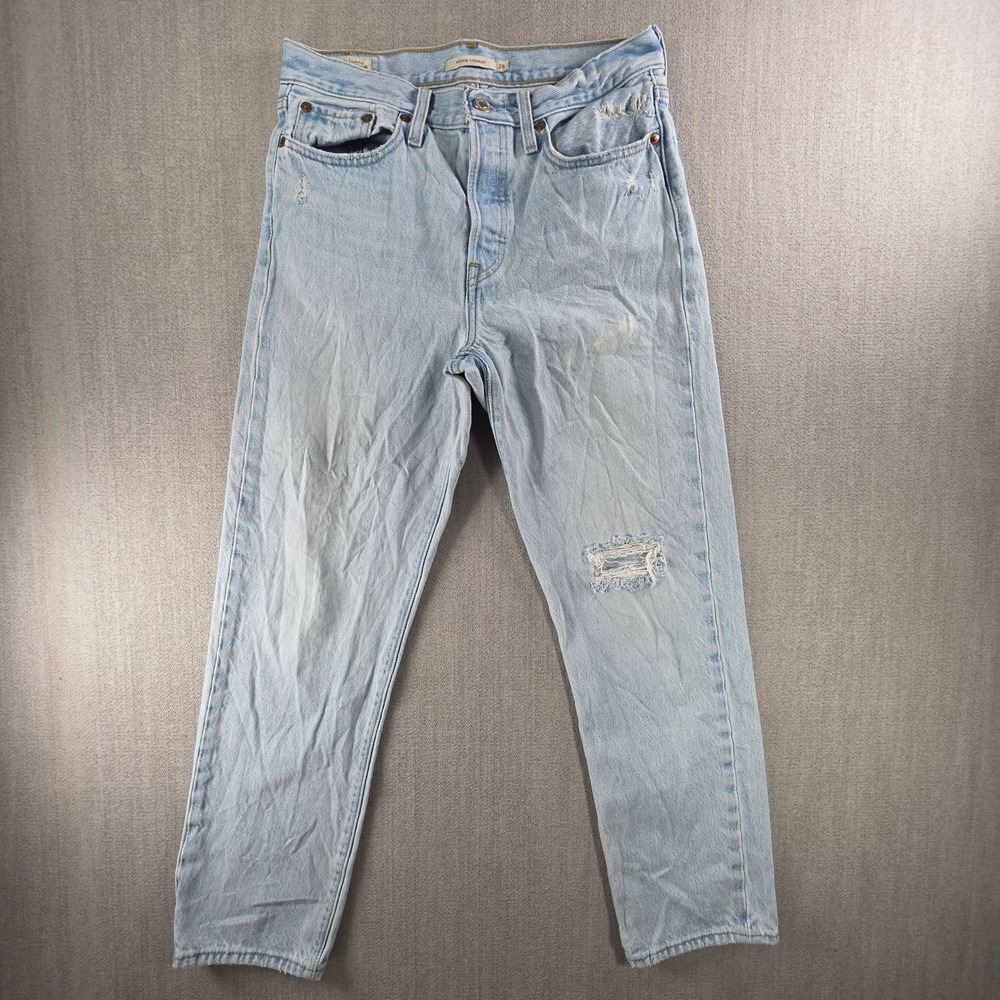 Levi's Wedgie Straight Jeans Women 28 Light Blue Distressed Denim High Rise